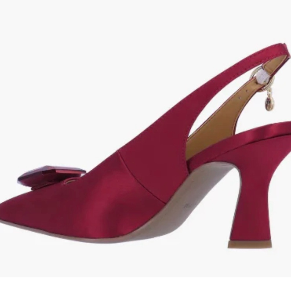 J.Renee Burgundy Slingback Pointed/Squared Toe Pumps with Red Gem - Picture 4 of 17